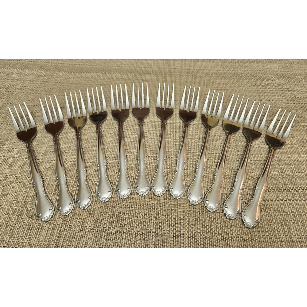 Lot Of 12 Oneida Melinda Japan Salad Forks Glossy, Flower Tip Stainless Flatware